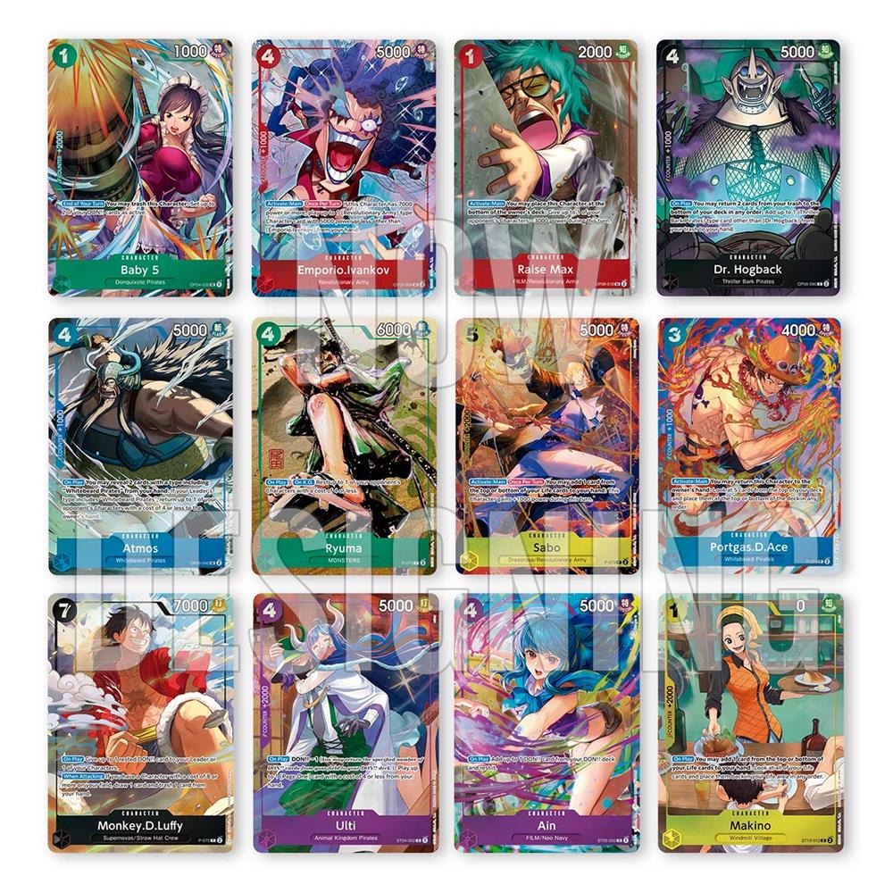 Cartes de la collection Premium Card Collection Best Selection Vol.3 de One Piece Card Game, avec des personnages emblématiques.