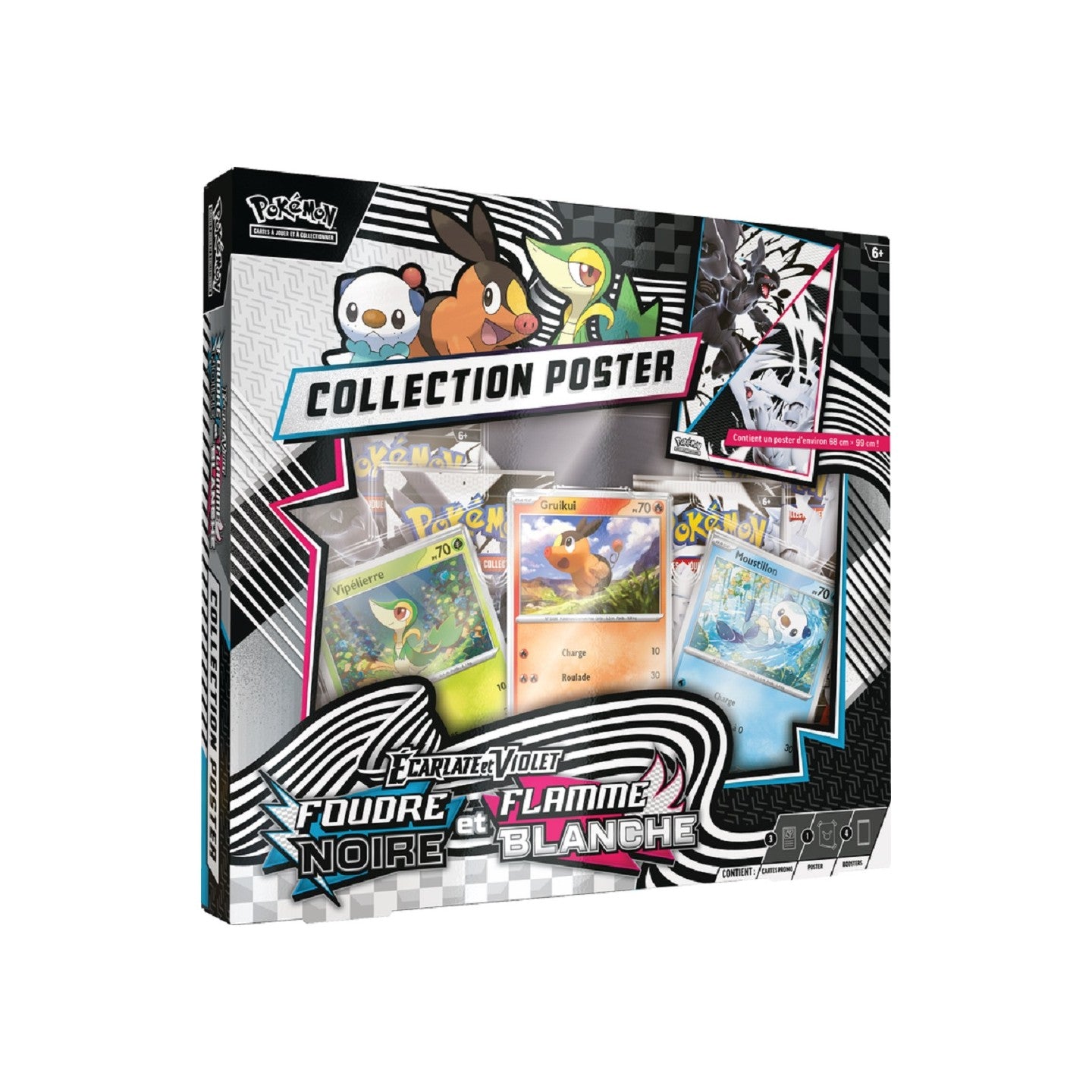 Coffret Pokémon Collection Poster EV10.5 Foudre Noire et Flamme Blanche avec cartes promos et poster.