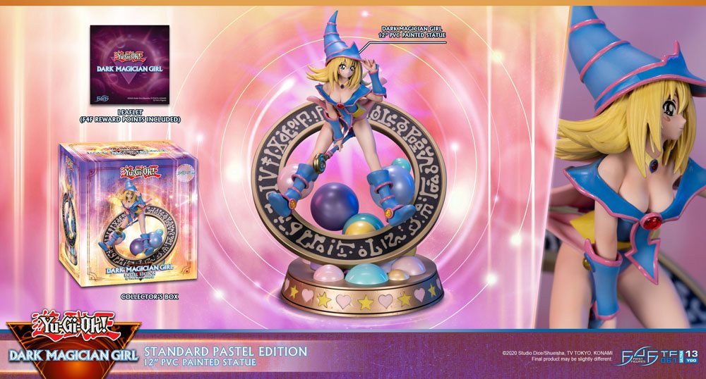 Figurine collector de La Magicienne des Ténèbres - Yu-Gi-Oh! - Standard Pastel Edition, statuette en PVC avec socle décoratif, hauteur 30 cm.