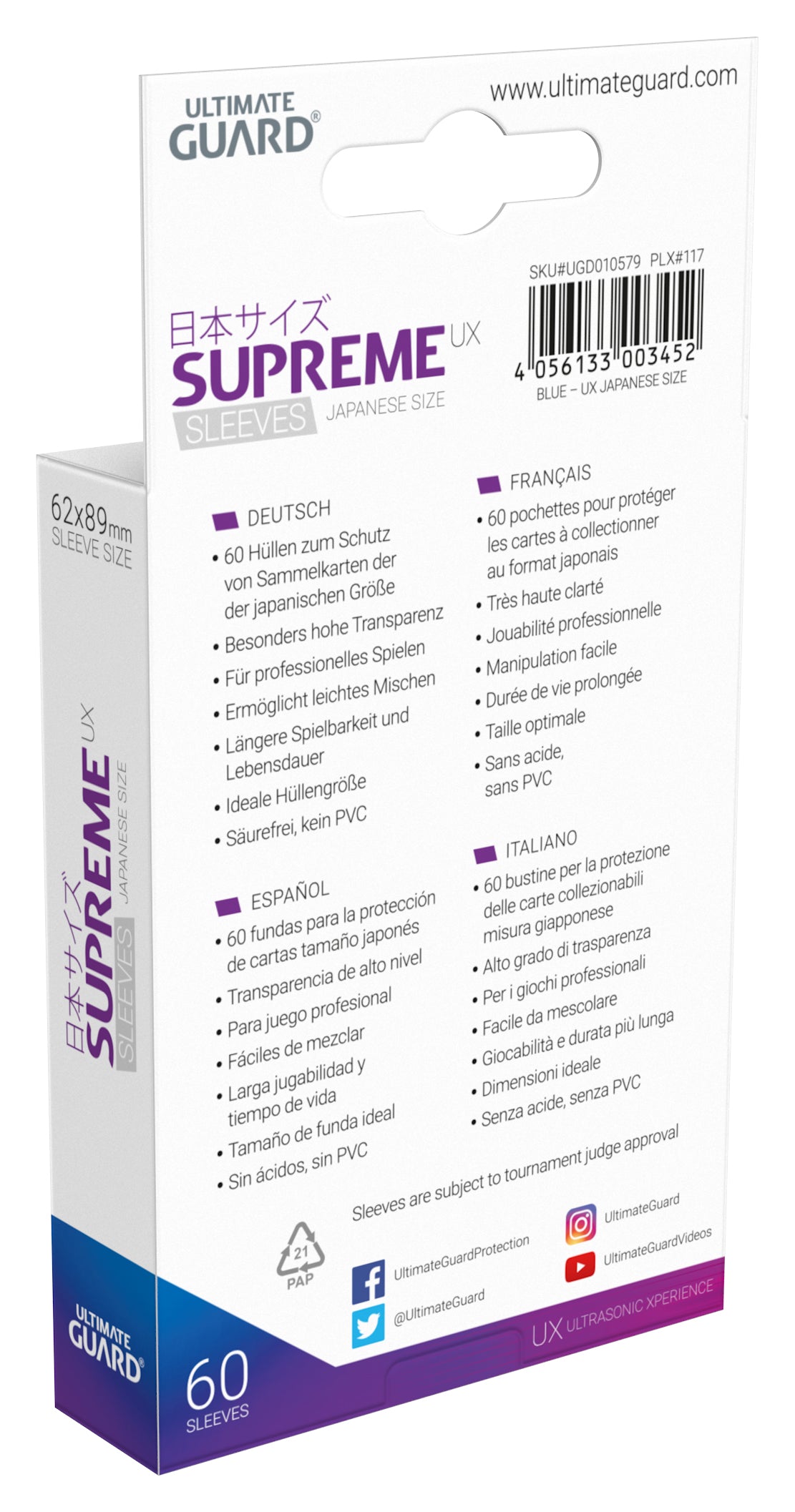 Protège-cartes Ultimate Guard Small x60 Supreme UX Bleu Back