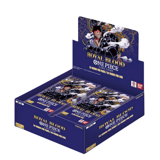 Display anglaise de la série One Piece OP10 Royal Blood contenant 24 boosters aux couleurs violettes avec Luffy.