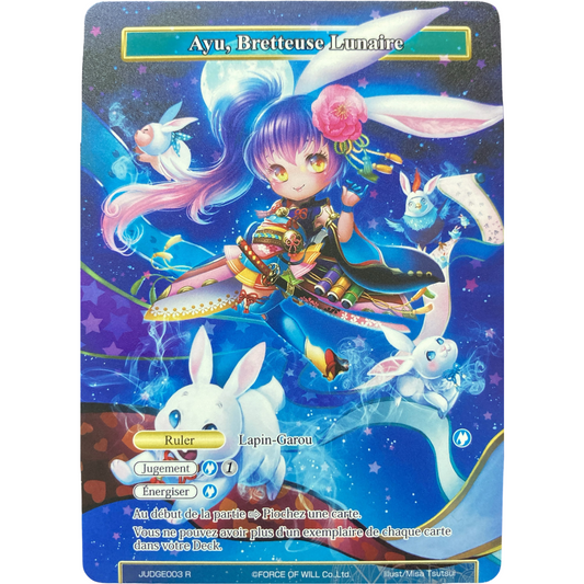 Carte promo Force of Will Ayu, Bretteuse Chamane // Lunaire, française, Foil Full Art, Near Mint.