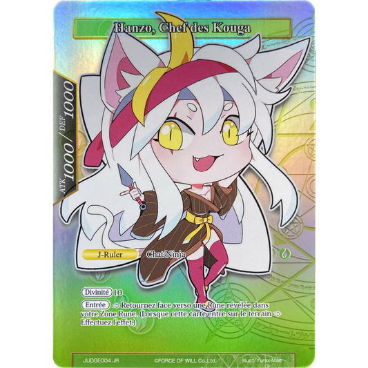 Carte promo Force of Will Hanzo, Chef des Kouga // Hanzo, française, Foil Full Art, état Near Mint.