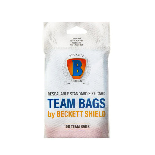 Sachets refermables Beckett Shield Team Bags x100 pour protéger vos cartes TCG et top loaders. Protection transparente et de qualité supérieure.