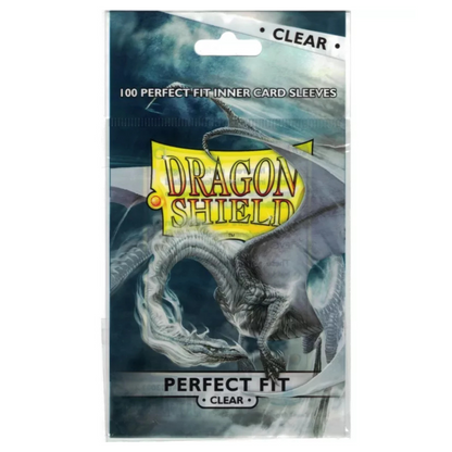 Paquet de 100 sleeves Dragon Shield Perfect Fit Clear, protège-cartes transparents de qualité supérieure pour cartes standards.