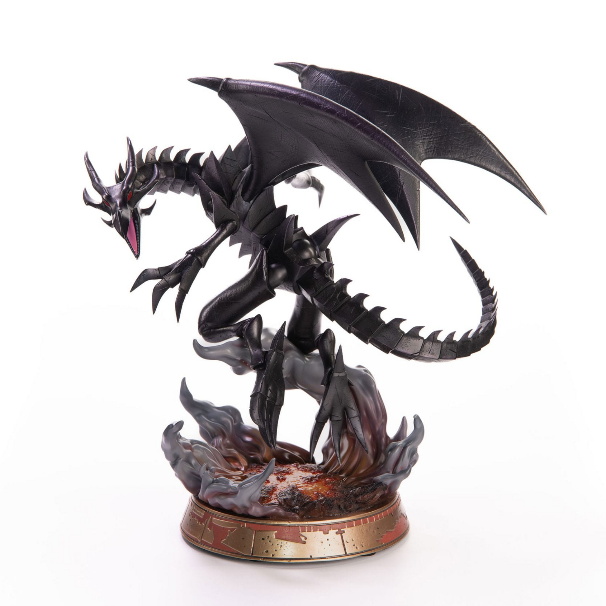 Figurine Yu-Gi-Oh! du Dragon Noir aux Yeux Rouges de First 4 Figures, mesurant 33 cm avec socle.