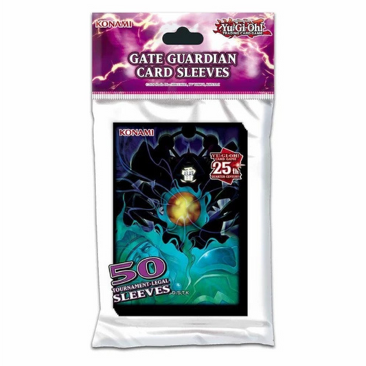 Sleeves Yu-Gi-Oh! Gate Guardian 25th Anniversary - Pack de 50 protège-cartes officiels Konami avec design exclusif Gate Guardian pour protection des cartes.